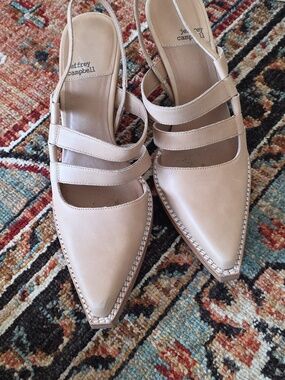 Jeffrey Campbell Women's Tan Leather Pointed-Toe Slingback Heels